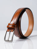 Beltora Light Brown Leather Belt for Men - Metal Buckle