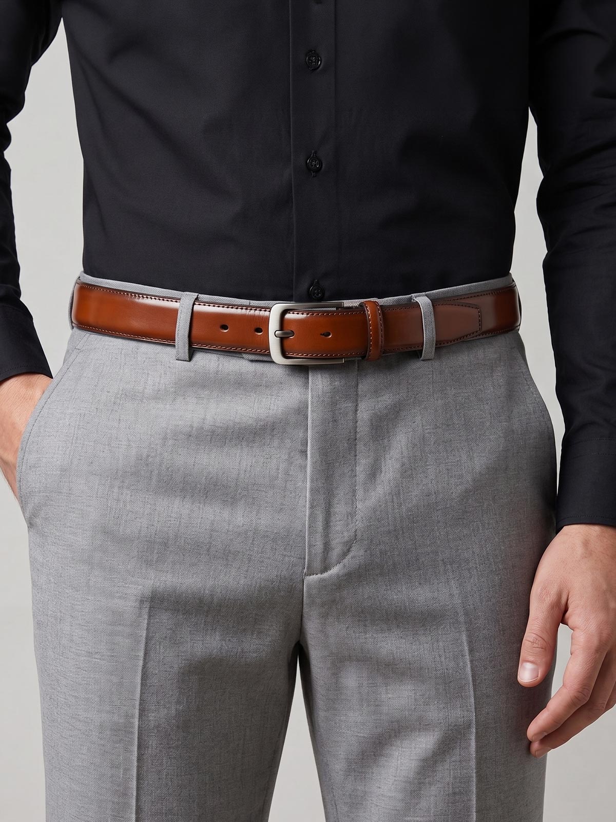 Beltora Light Brown Leather Belt for Men - Metal Buckle