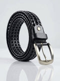 Beltora Black Braided Leather Belt for Men - Woven Metal Buckle