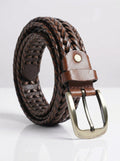 Beltora Light Brown Braided Leather Belt for Men - Woven Buckle