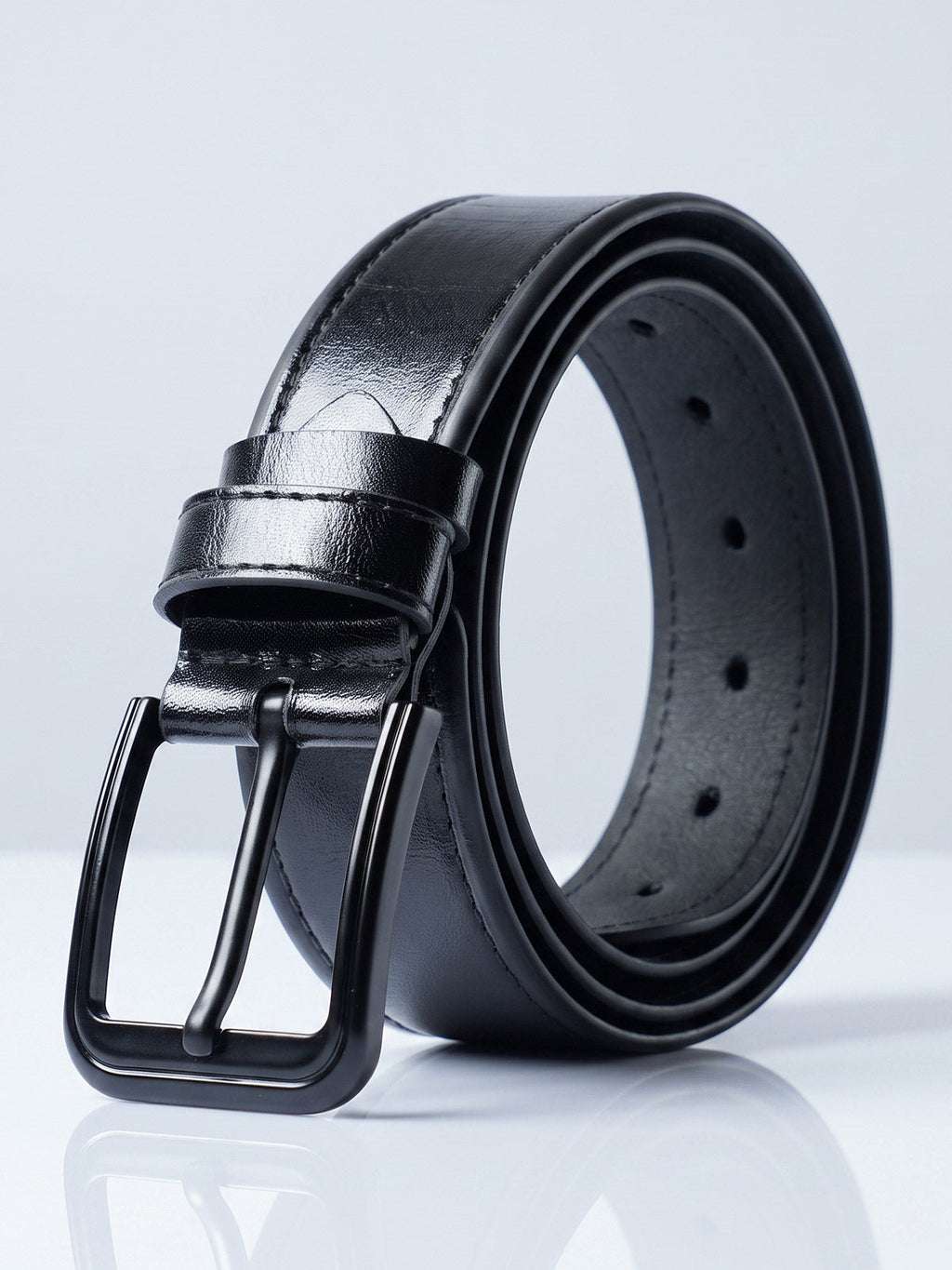 Beltora Classic Black Leather Belt for Men - Metal Buckle