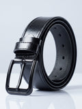 Beltora Classic Black Leather Belt for Men - Metal Buckle