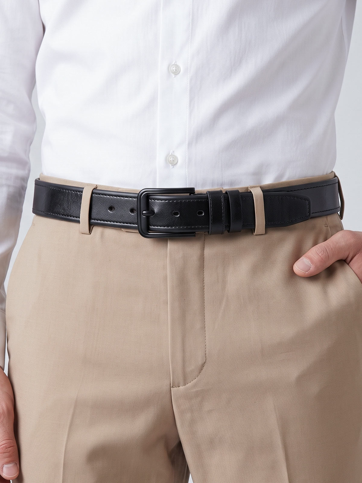 Beltora Classic Black Leather Belt for Men - Metal Buckle