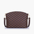 Dark brown checkered dome cross-body bag