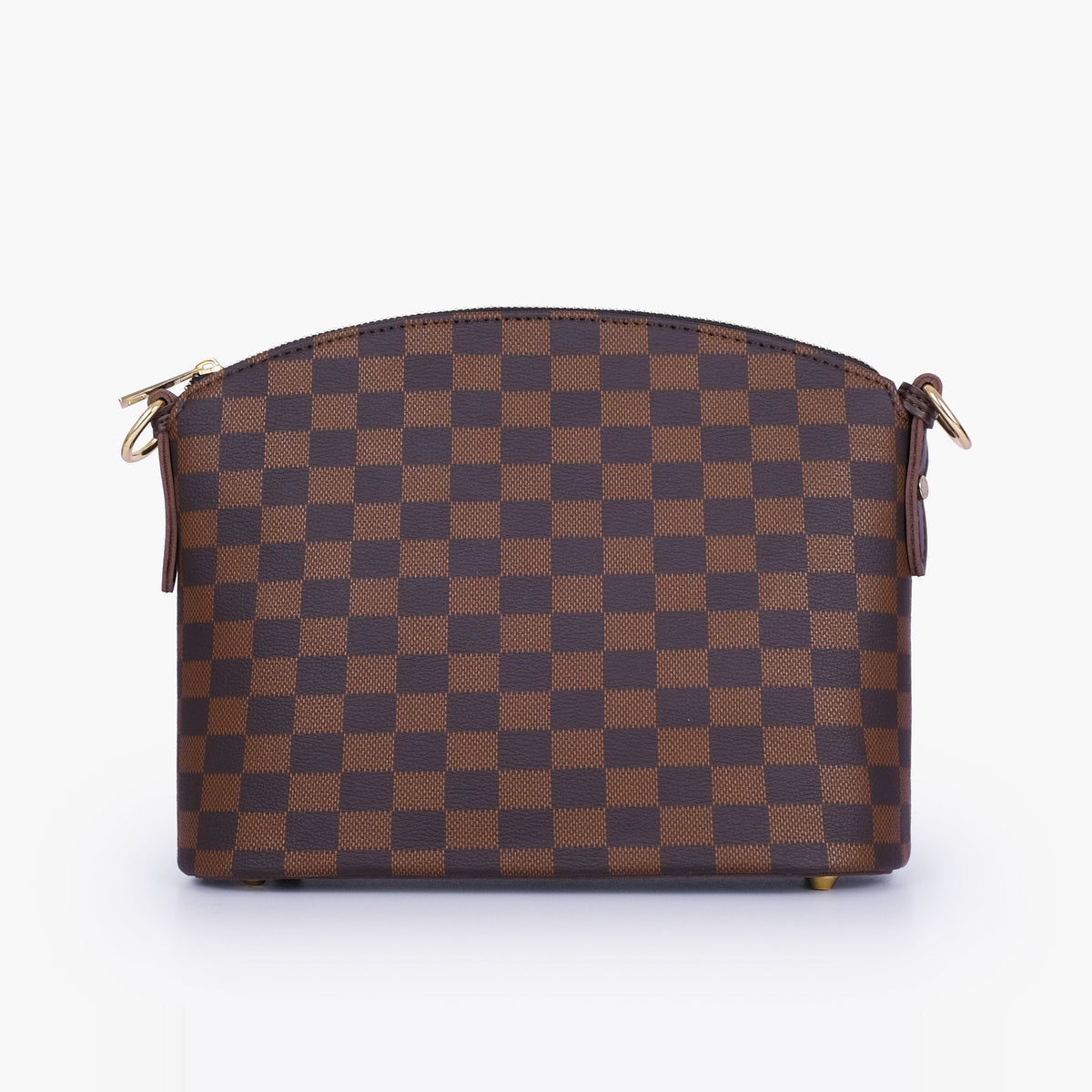 Dark brown checkered dome cross-body bag