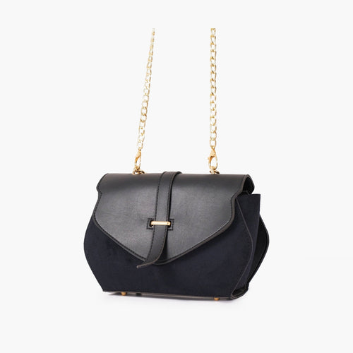 Black suede chain strap handbag