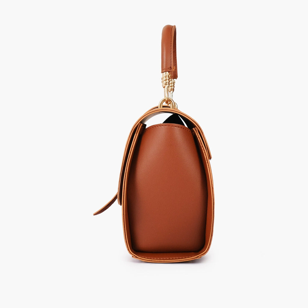 Brown curved top-handle chain handbag