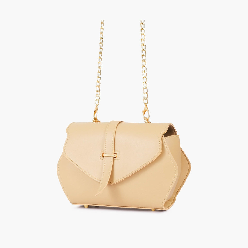 Cream curved top-handle chain handbag