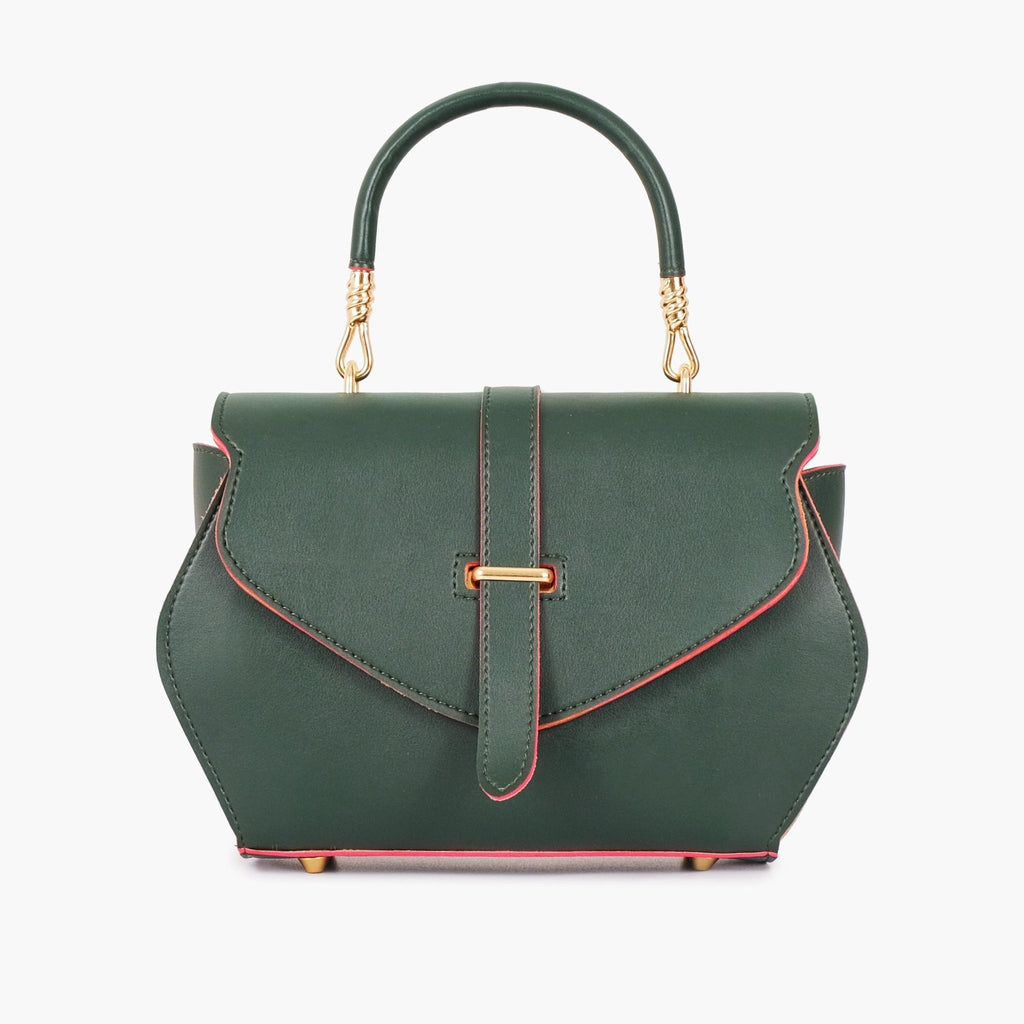 Green contrast-trim top-handle handbag